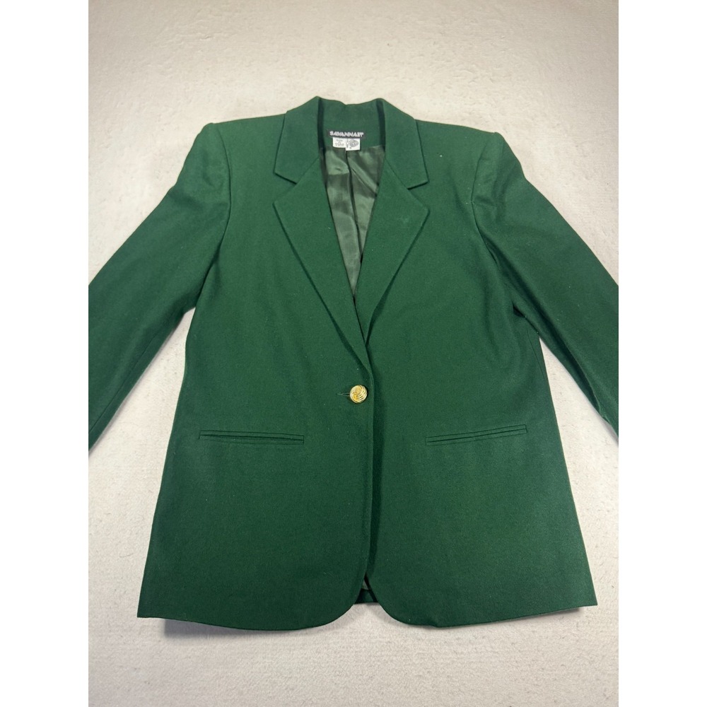 Savannah‎ Blazer Jacket Womens 10 Green Wool Lined Single Breasted Notch Lapel